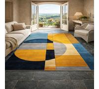 Taidianolp Alfombra de salón moderna de pelo corto, estampado geométrico moderno, azul, amarillo, gris y negro, 200 x 200 cm, antideslizante, ideal para la decoración de salones, sofás, camas y