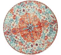 Taidianolp Alfombra de salón moderna de pelo corto, vintage oriental floral rojo, naranja, verde agua azul, multicolor, redondo, 200 cm, decoración para cajonera salón, dormitorio, cocina