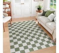 Taidianolp Alfombra decorativa para habitación, diseño geométrico de tablero de ajedrez verde y blanco, diseño moderno, color verde, 120 x 150 cm, alfombra de pelo corto, antideslizante, lavable