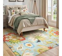 Taidianolp Alfombra decorativa para habitación, turquesa, rojo, amarillo, diseño floral, moderno, vintage, multicolor, 150 x 150 cm, alfombra de pelo corto, lavable, salón, dormitorio, decoración de