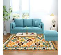 Taidianolp Alfombra lavable de pelo bajo, verde azulado, amarillo, 140 x 140 cm, multicolor, verde azulado, verde esmeralda, naranja, amarillo, negro, crema, vintage, con patrón oriental, para