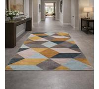 Taidianolp Alfombra moderna de salón de pelo corto, diseño geométrico moderno, colores gris, amarillo, beige, azul y marrón, 200 x 280 cm, ideal para salón, dormitorio, etc