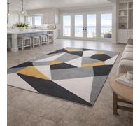 Taidianolp Alfombra moderna de salón de pelo corto, diseño geométrico moderno, gris, negro, blanco, amarillo, 100 x 200 cm, alfombra Home Decor para entrada interior, cocina, lavable,