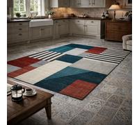 Taidianolp Alfombra moderna de salón de pelo corto, moderna, colores verde oscuro, gris, rojo, blanco y negro, 180 x 210 cm, decoración de alfombras grandes para salón, dormitorio de matrimonio,