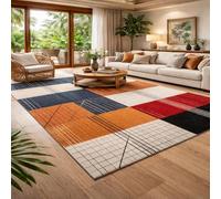 Taidianolp Alfombra moderna de salón de pelo corto, moderna geométrica azul, blanco, naranja, rojo, negro, 180 x 210 cm, decoración de alfombras grandes para salón, dormitorio de matrimonio,