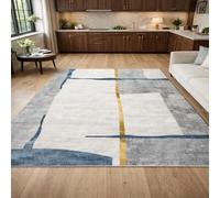 Taidianolp Alfombra moderna para salón, de pelo corto, abstracto geométrico moderno, blanco, gris, azul, amarillo, 50 x 80 cm, felpudo para la entrada, pequeño lavable en lavadora