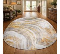 Taidianolp Alfombra ovalada moderna para salón, de pelo corto, abstracto, moderno, blanco, gris, amarillo, 90 x 160 cm, decoración para el hogar, salón, dormitorio