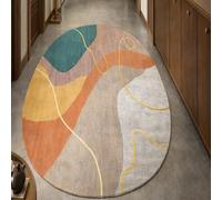 Taidianolp Alfombra ovalada moderna para salón, pelo corto, abstracto, moderno, verde, amarillo, beige, gris naranja, 70 x 100 cm, alfombras para salón, dormitorio