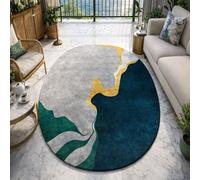 Taidianolp Alfombra ovalada moderna para salón, pelo corto, multicolor, abstracto, moderno, azul, amarillo, gris, verde, blanco, 60 x 100 cm, para entrada pequeña, lavable para dormitorio, cocina o