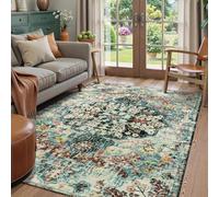 Taidianolp - Alfombra para salón, decoración de la mesa, estilo oriental, vintage, con motivos florales tradicionales, rojo, azul y verde, multicolor, 150 x 200 cm, alfombra lavable antideslizante