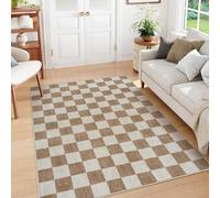 Taidianolp - Alfombra para salón, decoración, serie moderna a cuadros geométricos, color beige y marrón, beige, 120 x 120 cm, alfombra de pelo ancho suave para dormitorio, cocina y lavandería