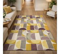 Taidianolp Alfombra rectangular, diseño geométrico moderno, amarillo, morado, gris y beige, 160 x 180 cm, antideslizante, alfombra para salón, dormitorio