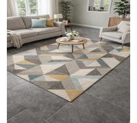 Taidianolp Alfombra rectangular, diseño geométrico moderno, beige, gris, amarillo y azul, 80 x 120 cm, lavable, alfombra para debajo de la mesa auxiliar, sillón, salón
