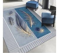 Taidianolp Alfombras de área para sala de estar, azul, 150 x 180 cm, patrón de plumas grises, azules y amarillas, alfombras lavables de 1,5 x 1,8 m, para interiores y exteriores