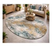 Taidianolp Alfombras ovaladas, 0,7 x 1,5 m, verde abstracto, gris, amarillo, blanco, marrón, verde, 70 x 150 cm, decoración de interiores, alfombras de maquillaje, tocadores, decoración de mesa