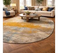 Taidianolp Alfombras ovaladas, 0,8 x 1,5 m, amarillo abstracto, azul, beige, gris, 80 x 150 cm, alfombra de interior para decoración de habitación para adolescentes y niñas, alfombra estética