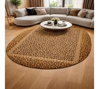 Taidianolp Alfombras ovaladas, 1,5 x 2,1 m, beige, marrón, negro, naranja, estampado moderno de leopardo, 155 x 215 cm, alfombra lavable para sala de estar, dormitorio, estética