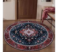 Taidianolp Alfombras personalizadas, color negro, rojo, azul, flores orientales, vintage, multicolor, redondas de 160 cm, alfombras de pelo corto, para sala de estar, dormitorio, comedor mediano