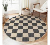 Taidianolp Alfombras personalizadas, color negro y beige, diseño geométrico a cuadros, color negro, redondo, 150 cm, lavable para debajo del escritorio, alfombra de pelo bajo, alfombra de madera dura