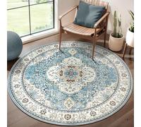 Taidianolp Alfombras personalizadas, color verde azulado, blanco, vintage, oriental, floral, diseños tradicionales, multicolor, redondas, 180 cm, para sala de estar, dormitorio, decoración del hogar