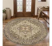 Taidianolp Alfombras personalizadas, marrón, amarillo, vintage, oriental, floral, diseños tradicionales, multicolor, redondas, 200 cm, lavable, para sala de estar, dormitorio, comedor, decoración del