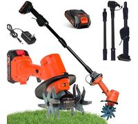 Taifuan Motoazada Electrica, 21V Motocultor Electrico Sin Cable, 235RPM, 2 en 1 Portátil y Mango, Anchura/Profundidad de Trabajo 10 cm, Motoazada con Baterías y Cargadores(1 Battery)