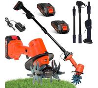 Taifuan Motoazada Electrica, 21V Motocultor Electrico Sin Cable, 235RPM, 2 en 1 Portátil y Mango, Anchura/Profundidad de Trabajo 10 cm, Motoazada con Baterías y Cargadores(2 Battery)
