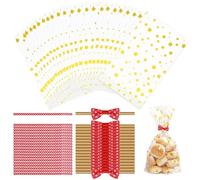 TAIHOBO 100 Piezas Bolsas Celofan Transparente, 12,8×21cm OPP Bolsas Chuches Gold Star, Bolsas Transparentes para Regalos Chuches Cumpleaños, Bolsitas Plastico Pequeñas para Pan Galletas