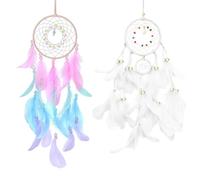 TAIHOBO 2 Piezas Atrapasueños para Niños, Dreamcatcher con Plumas Blanco y Rosa, Atrapasueños Bohemio Hecho a Mano, Atrapasueños para Colgar en la Pared, Decoración del Hogar