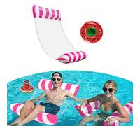 TAIHOBO Hamaca de Agua, 4 en 1 Hamaca Flotante Piscina, 1 Piezas Hamaca Agua Fácil de Llevar, Hamaca Hinchable Piscina con 1 Posavasos Inflables, Colchoneta Red Piscina para Adultos y Niños