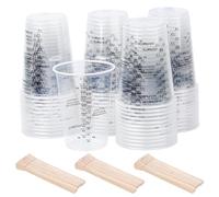 TAIHOBO Vaso Medidor Cocina 240ml, 50 Piezas Jarra Medidora Plastico con 50 Palos de Madera, Vaso Mezclador Transparente, Measuring Cups con Escala para Resina Epoxi Líquidos Pintura Pigmentos