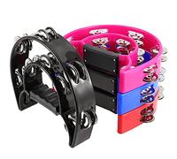 TAIJEUK Paquete de 4 panderetas de doble fila de 9 pulgadas, percusión de metal Jingles de mano con mango ergonómico, pandereta de media luna para regalo, KTV, fiesta, 4 colores