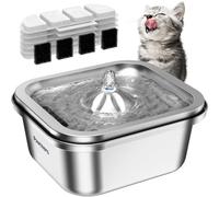 TAIKOUL Fuente para Gatos,3.2L Bebedero Gatos Acero Inoxidable,Ventana Transparente,Bomba De Agua Supersilenciosa, Multi-Filtro Apto para Gatos, Perros y Mascotas