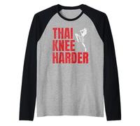 Tailandés Rodilla Más Duro Muay Thai Fighter Camiseta Manga Raglan