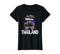 Tailandia Chica Cabello desordenado Bandera tailandesa Orgulloso Moño Tailandés Mujeres Camiseta