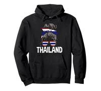 Tailandia Chica Cabello desordenado Bandera tailandesa Orgulloso Moño Tailandés Mujeres Sudadera con Capucha