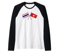 Tailandia Vietnam Banderas Cruzadas Tailandés Vietnamita Camiseta Manga Raglan