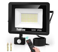 Tailcas 50W Focos LED Exterior con Sensor de Movimiento, IP66 Impermeable Foco Proyector LED con Control Remoto, 4500LM, 6500K Blanco Frío Foco LED Exterior o Interior para Jardín, Patio, Garaje