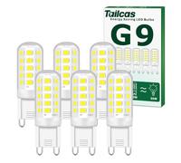 Tailcas Bombilla LED G9 3W, Blanco Frio 6000K, LED Equivalente a la Bombilla Halógena de 30-50W, Sin Estroboscópico 350LM, AC220-240V, No Regulable, Ángulo de Luz de 360°, Pack de 6