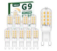 Tailcas Bombilla LED G9 Regulable, 3W Bombilla G9 Blanco Cálido 2700K 320LM, Equivalente a 30W Lampara Halógena, Sin Parpadeos Ángulo de Visión de 360°, AC 220-240V, Paquete de 10
