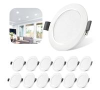 Tailcas Downlight LED Techo Empotrable, 5W 12x Focos LED Interior Techo 450LM Equivalente 50W, 6000K Blanco Frio IP44 Redondo Downlight Extraplano 25mm, Ø 68-80mm AC 220-240V, para Baño Salón Cocina