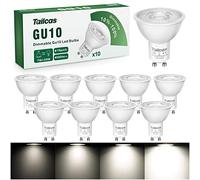 Tailcas Regulable Bombilla LED GU10 7W, Blanco Frío 6000K, Equivalente de Lámpara Halógena de 50W, 500LM Sin Parpadeo AC100-240V, Lámpara GU10 Ángulo de haz de 38°, Paquete de 10
