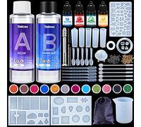 Tailcas Resina Epoxi Kit 200ml, Molde Silicona Resin Epoxy, Principiante Kit de Resina Epoxi, para DIY Manualidades, Fabricación de Joyas, Pintura y Decoración Artesanal, con Taza Medidora y Pajita