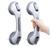TAILI Agarraderas Baño para Mayores 31 CM, MAX 110 KG Asidero Baño Ventosa 2 Pack, Agarrador Ducha Personas Mayores, Seguridad para Ancianos, Discapacitados, Súper Fuerte Succión Asa Ducha - Plata