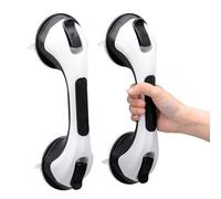 TAILI Agarraderas Baño para Mayores 31 CM, MAX 110 KG Asidero Baño Ventosa 2 Pack, Agarrador Ducha Personas Mayores, Seguridad para Ancianos, Discapacitados, Súper Fuerte Succión Asa Ducha - Negro