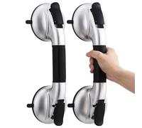 TAILI Asa de Seguridad para Baño, 2 Pack MÁX 150 KG, Equipado con ventosas de goma mejoradas, Succión Barra de Agarre para Azulejos Texturizados, Agarraderas de Succión para Baño, Sin Taladrar, Negro