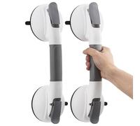 TAILI Asa de Seguridad para Baño, 2 Pack MÁX 150 KG, Equipado con ventosas de goma mejoradas, Succión Barra de Agarre para Azulejos Texturizados, Agarraderas de Succión para Baño, Sin Taladrar, Gris