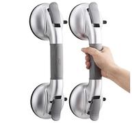 TAILI Asa de Seguridad para Baño, 2 Pack MÁX 150 KG, Equipado con ventosas de goma mejoradas, Succión Barra de Agarre para Azulejos Texturizados, Agarraderas de Succión para Baño, Sin Taladrar, Plata