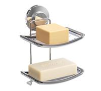 TAILI Baño Jabonera Doble Capa, Soporte de Succión para Jabón de 5 KG para Baño, Montado en Pared, Impermeable, Sin Taladro, Jabonera Ducha Desmontable, Vaso de Succión para Esponja de Lavabo, Cromo