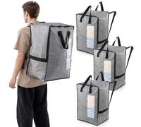 TAILI Bolsa de mudanza tipo mochila, asas y cremalleras resistentes, almacenamiento de ropa, bolsas para la colada, artículos esenciales para mudanzas, embalaje, viajes (gris, paquete de 4)